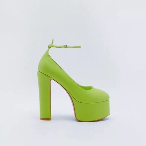 Lime Platform Chunky Babydoll Heals with Ankle Strap - Picture 4 of 11